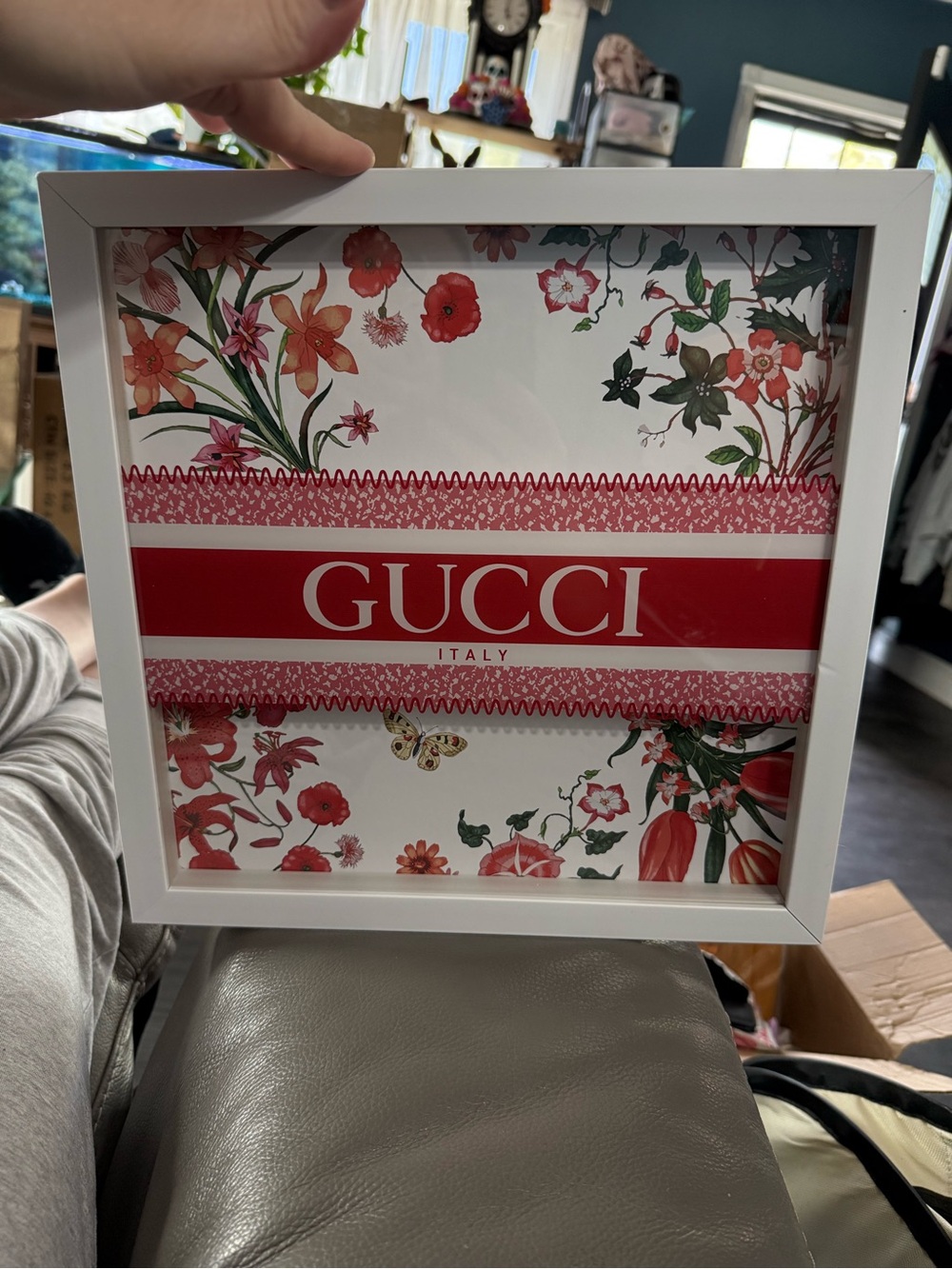 Floral Logo Framed Art in Red and White